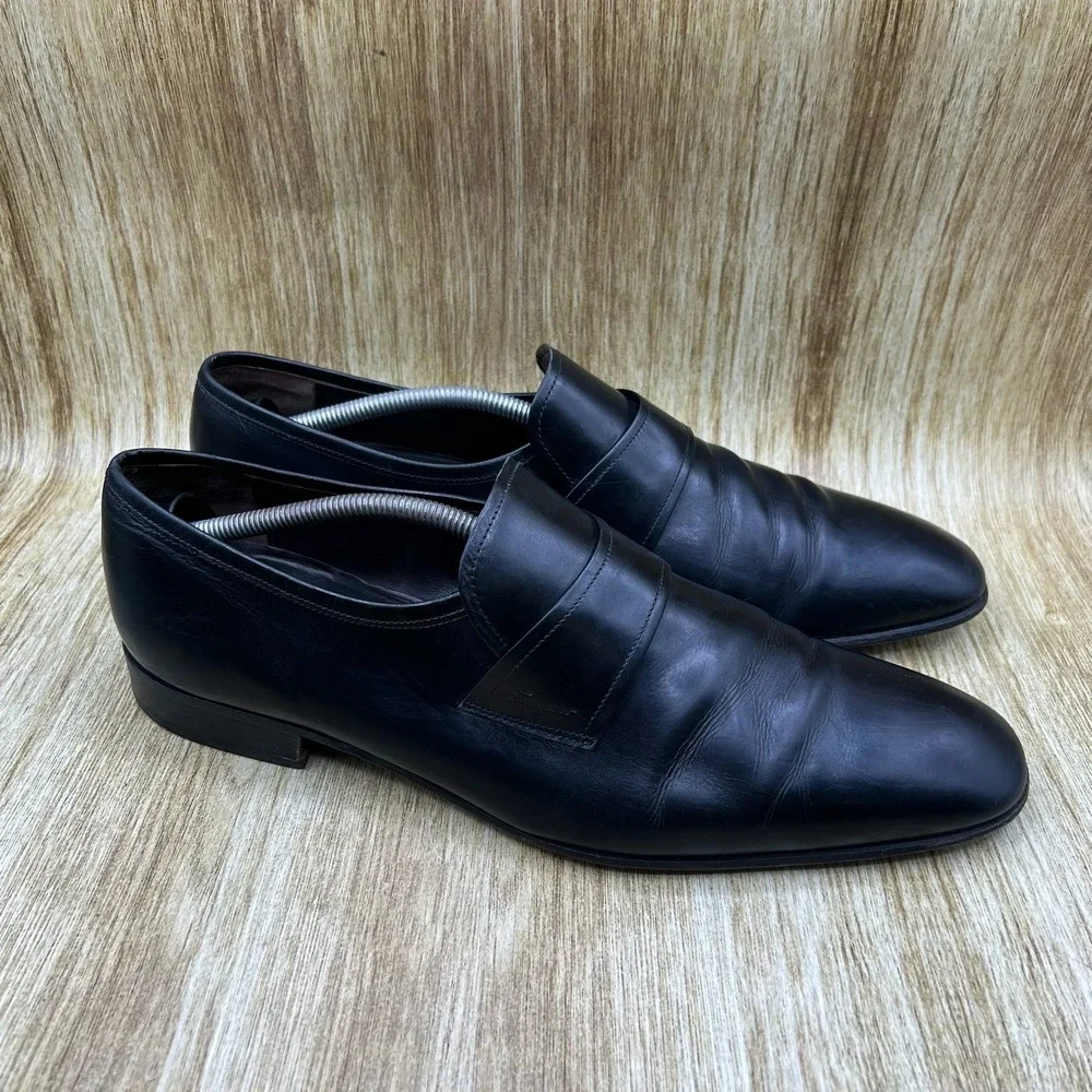 Salvatore Ferragamo Loafers Men's Size 11.5 2E Black Leather Dress Shoes 26465